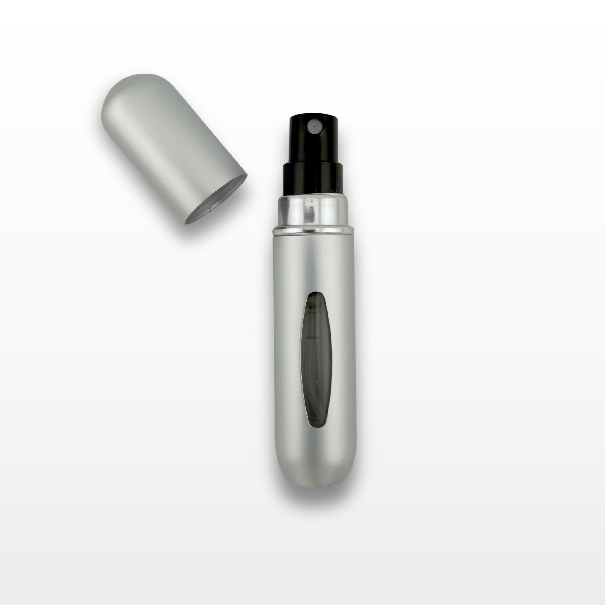 Silver Semper Beauty refillable mini perfume spray bottle